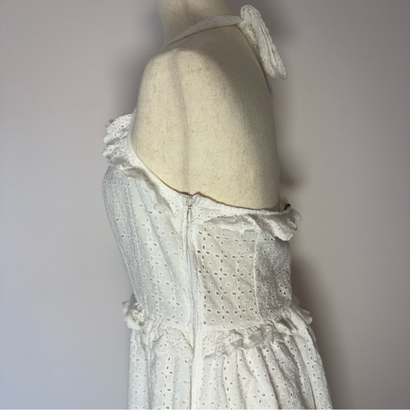 H&M White Ruffled Eyelet Lace Halter Sundress Size 10 - Picture 6 of 10